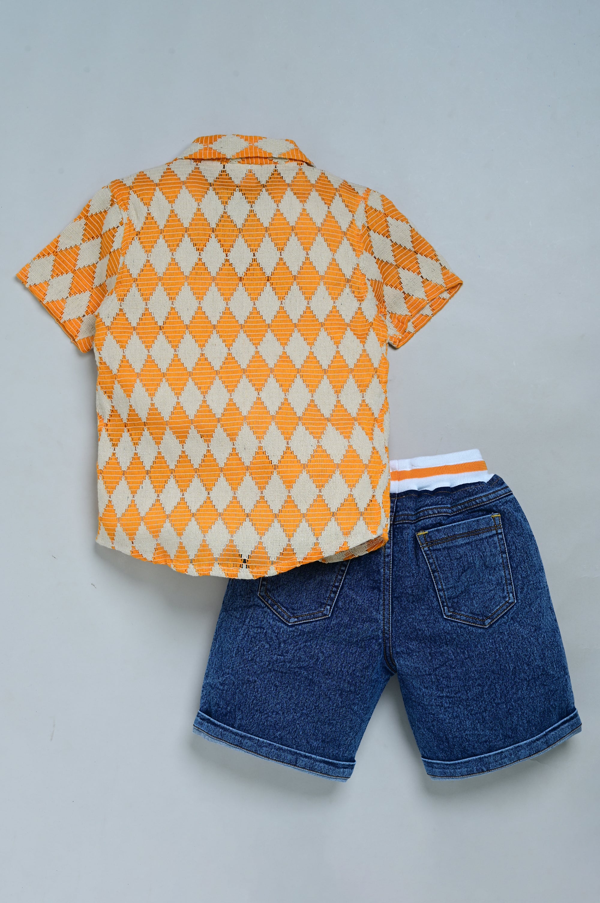 Dear To Dad Pure Cotton Half Sleeve Crochet Fabric Denim Boys Set B-HSD-832