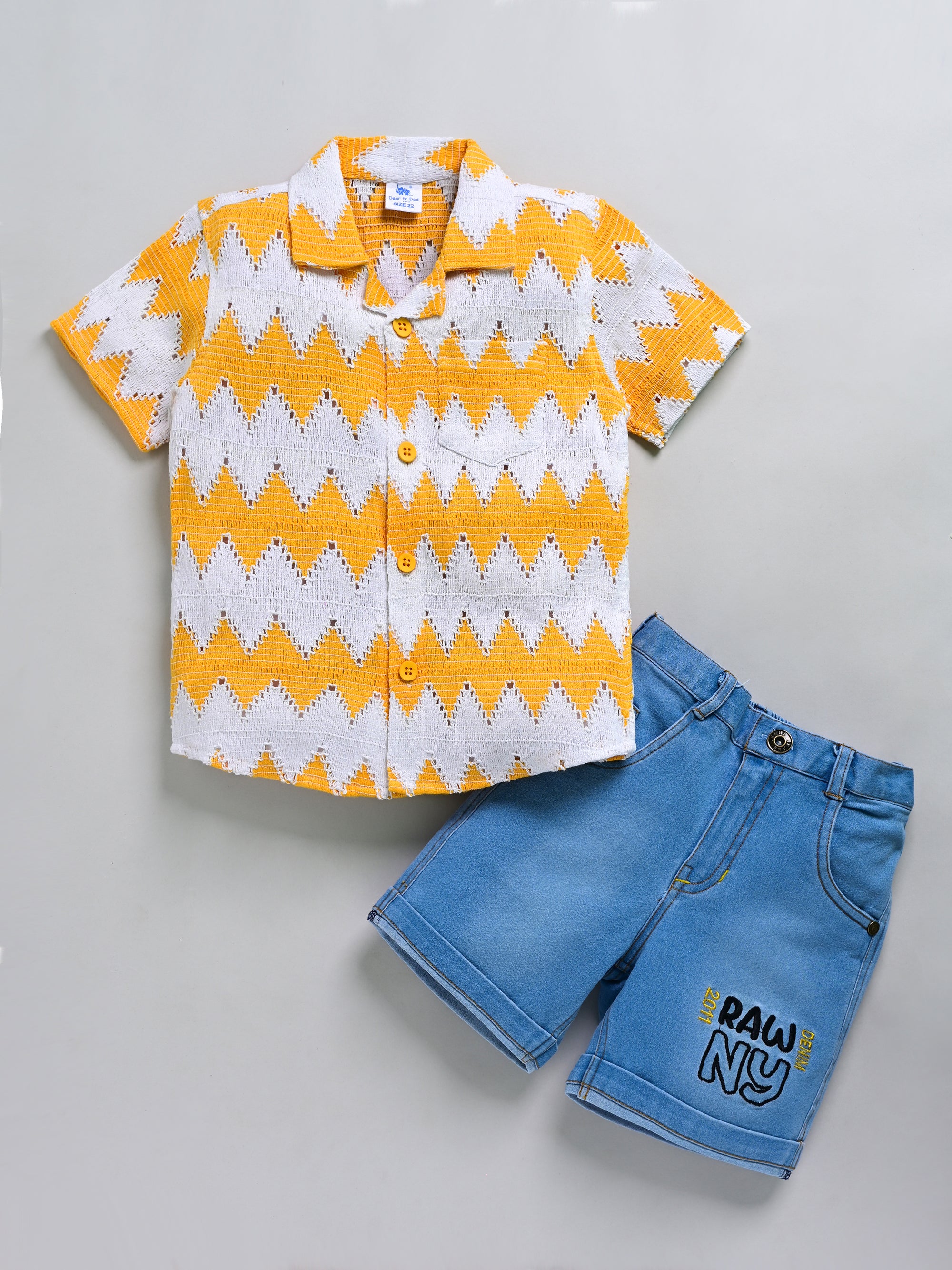 Dear To Dad Pure Cotton Half Sleeve Crochet Fabric Denim Boys Set B-HSD-828