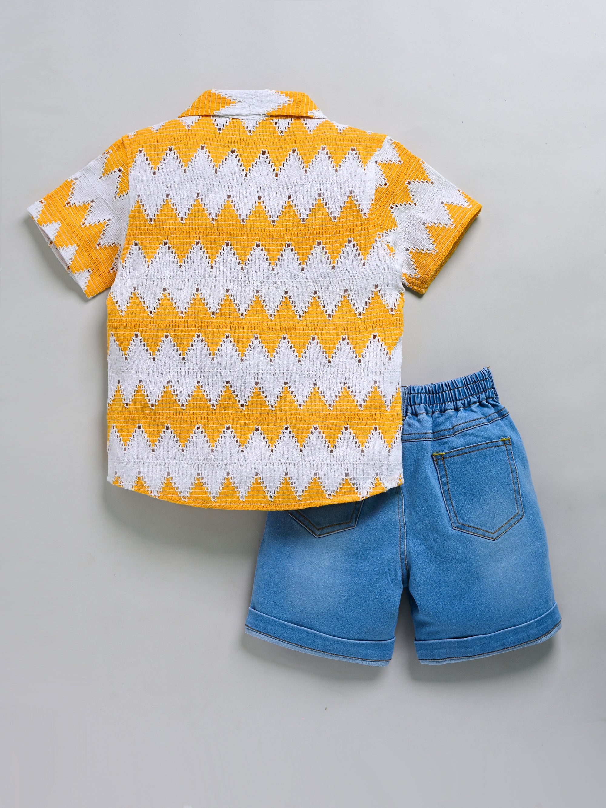 Dear To Dad Pure Cotton Half Sleeve Crochet Fabric Denim Boys Set B-HSD-828